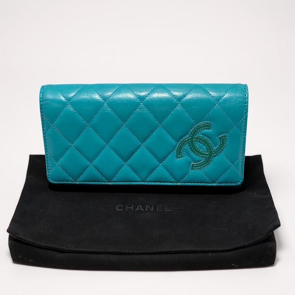 Chanel Turquoise Lambskin Leather Quilted Wallet